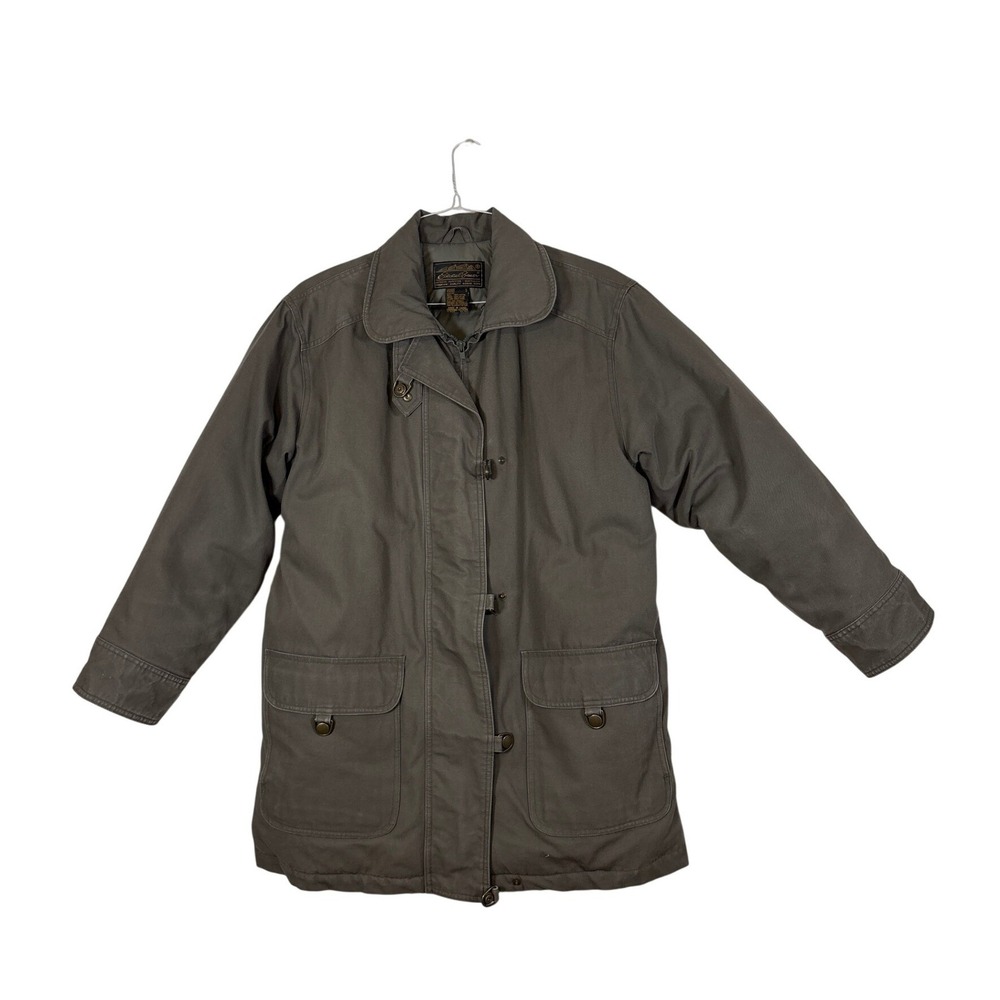 Eddie Bauer Womens Goose Down Parka Jacket Olive Green Canvas Cotton Coat Large